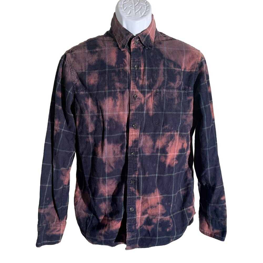 J. CEW Men's Long Sleeve Button Down Brush Twill Slim Untucked Shirt Red Black M